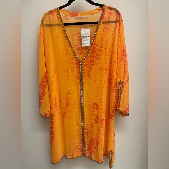 Soft Surroundings Dresses & Skirts - Soft Surroundings Kaftan Dress Large Sequined Beaded Orange Tie Dye Cover-Up 3XL